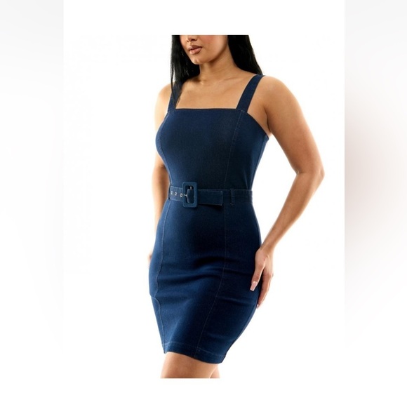 New Planet Gold Women's Short Short Sleeve Square Neck Dress S Day Blue - Picture 2 of 10